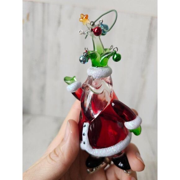 Santa ice skating glass ornament funny Xmas set tree - Picture 10 of 16